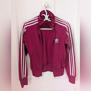 Adidas Womens Fuchsia Track Jacket with White Stripes